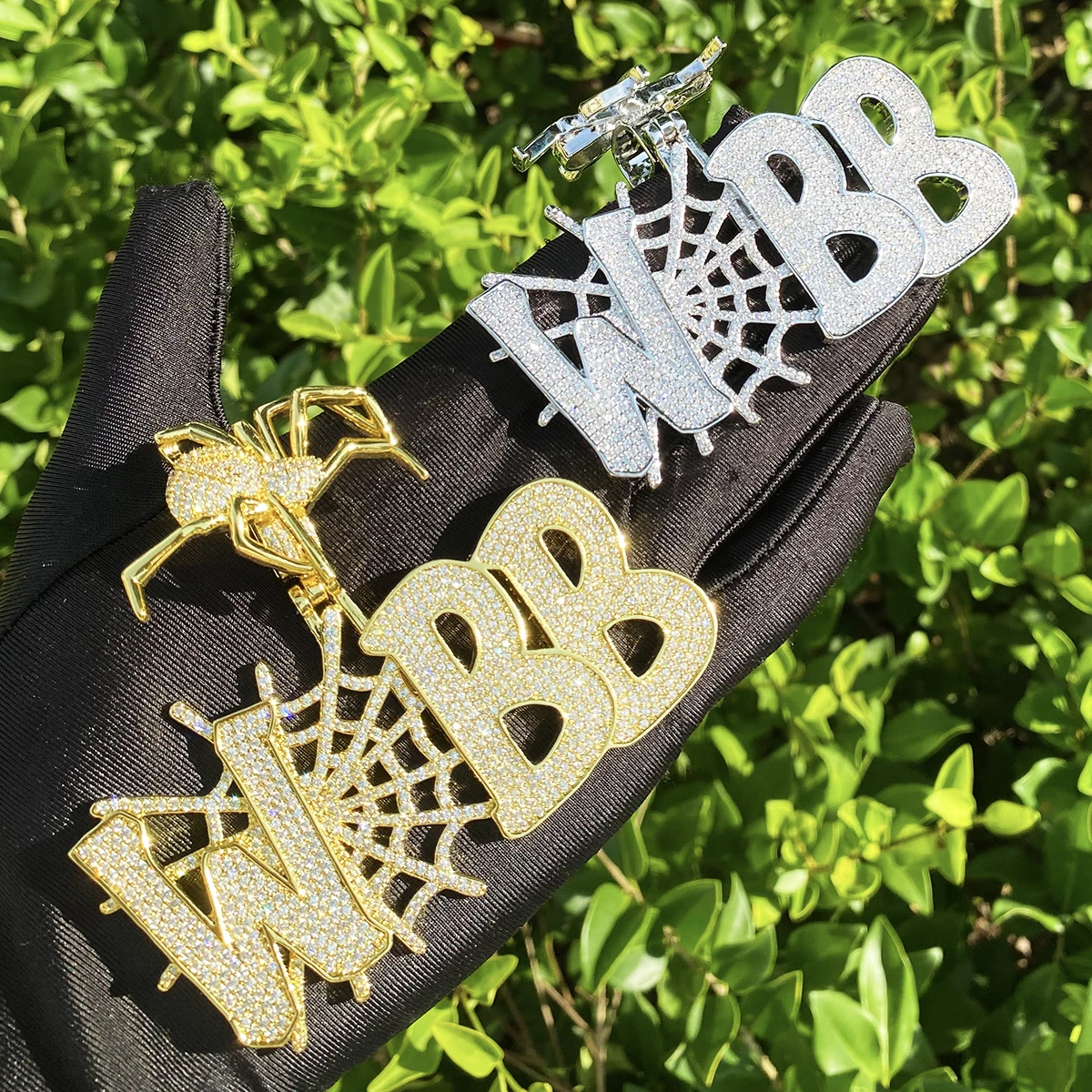 Bubble Letter Iced Out Webb Spider Bail Necklace Pendant for Men 5A Cubic Zirconia Prong Setting Hip Hop Jewelry