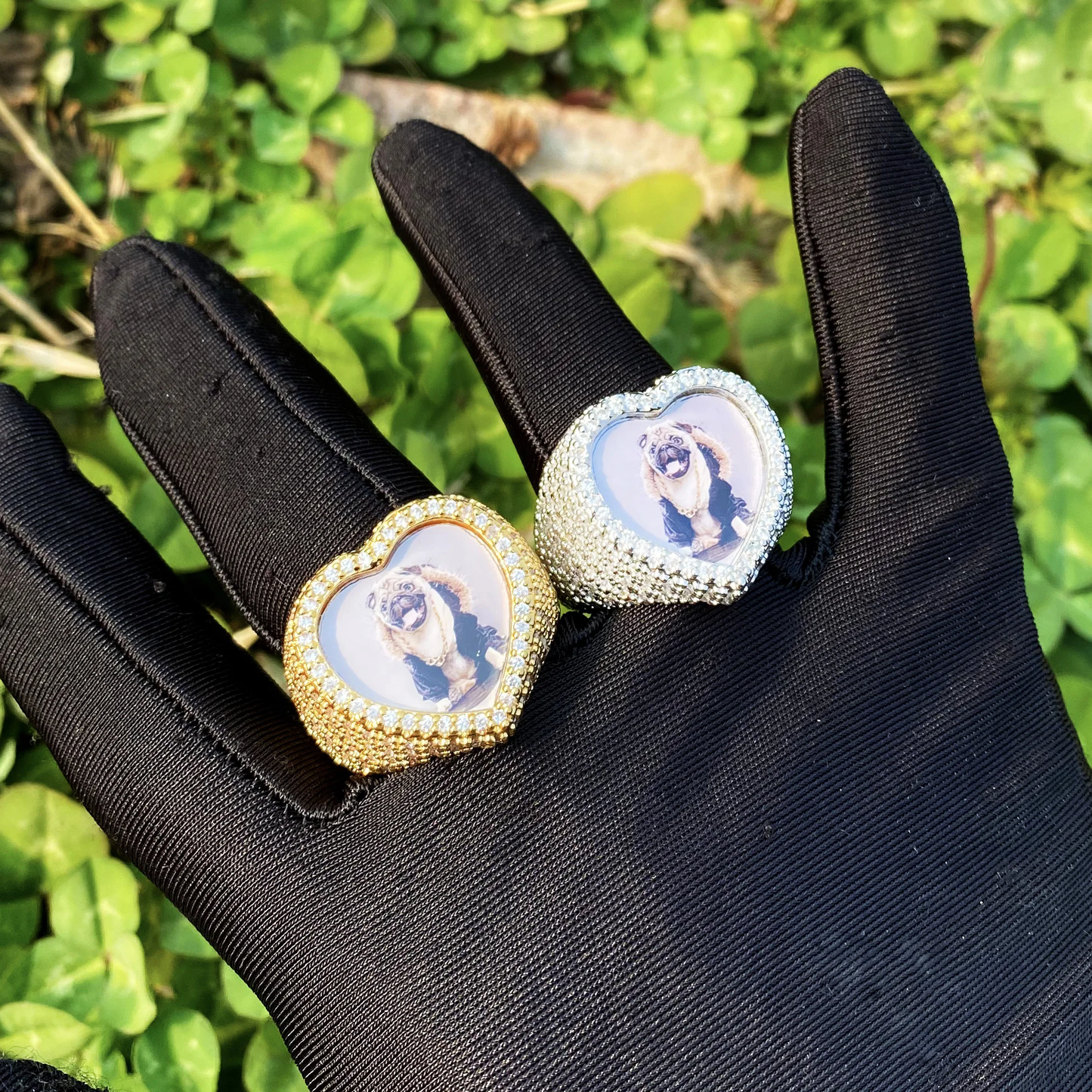 Bubble Letter Iced Out Custom Photo Heart Ring for Women Personalized Picture Cubic Zirconia Hip Hop Jewelry