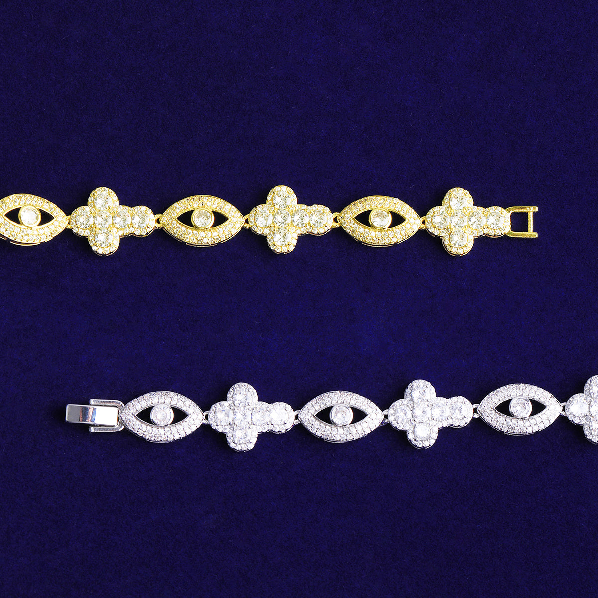 Bubble Letter Iced Out Eye Cross Link Chain for Men 5A Cubic Zirconia Gold Plated Hip Hop Jewelry