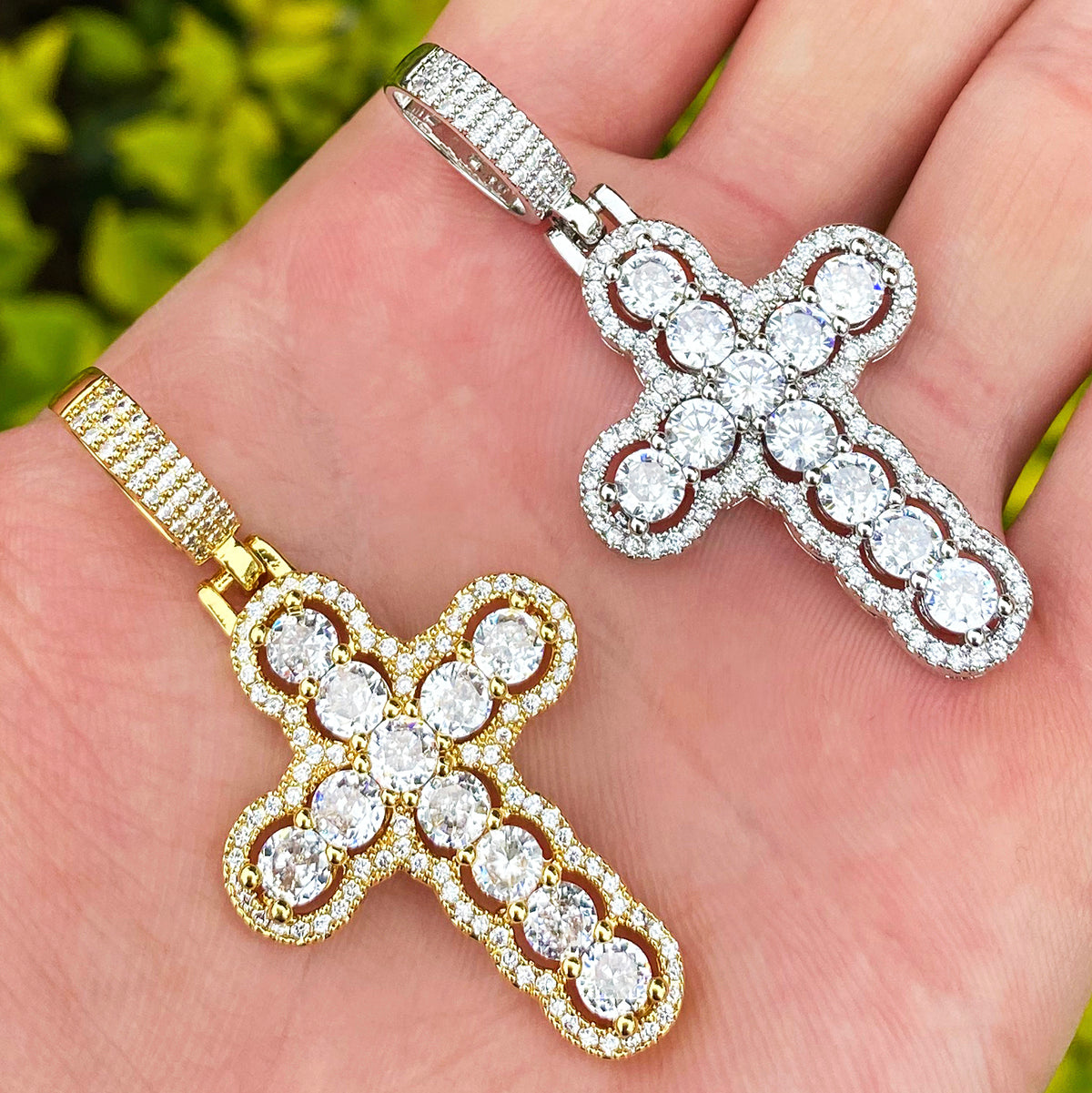 Bubble Letter Iced Out Hollow Cross Necklace Pendant for Men Real Gold Plated 5A Cubic Zirconia Hip Hop Jewelry