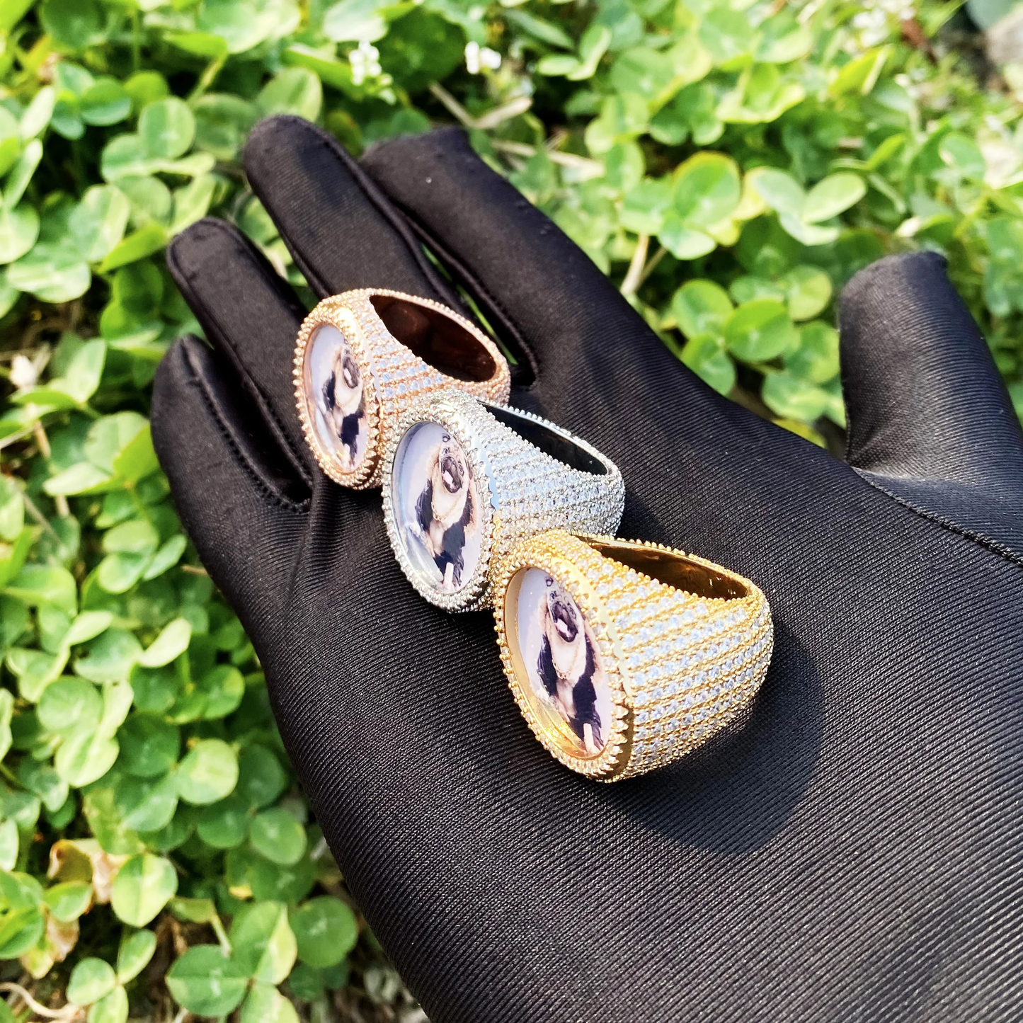 Bubble Letter Iced Out Custom Photo Round Circle Ring for Men Personalized Picture Cubic Zirconia Hip Hop Jewelry