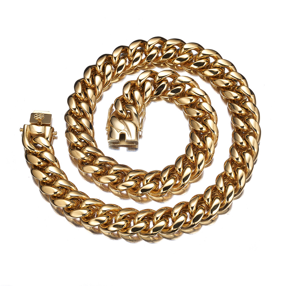 Bubble Letter Stainless Steel Miami Cuban Link Chain for Men Necklace Choker PVD Plating Real Gold Plated Lobster Clasp Rapper Jewelry