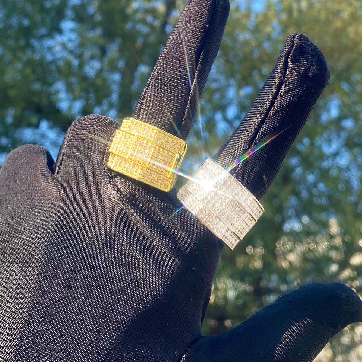 Bubble Letter Iced Out Men Ring for Men 5A Cubic Zirconia Real Gold Plated Hip Hop Jewelry
