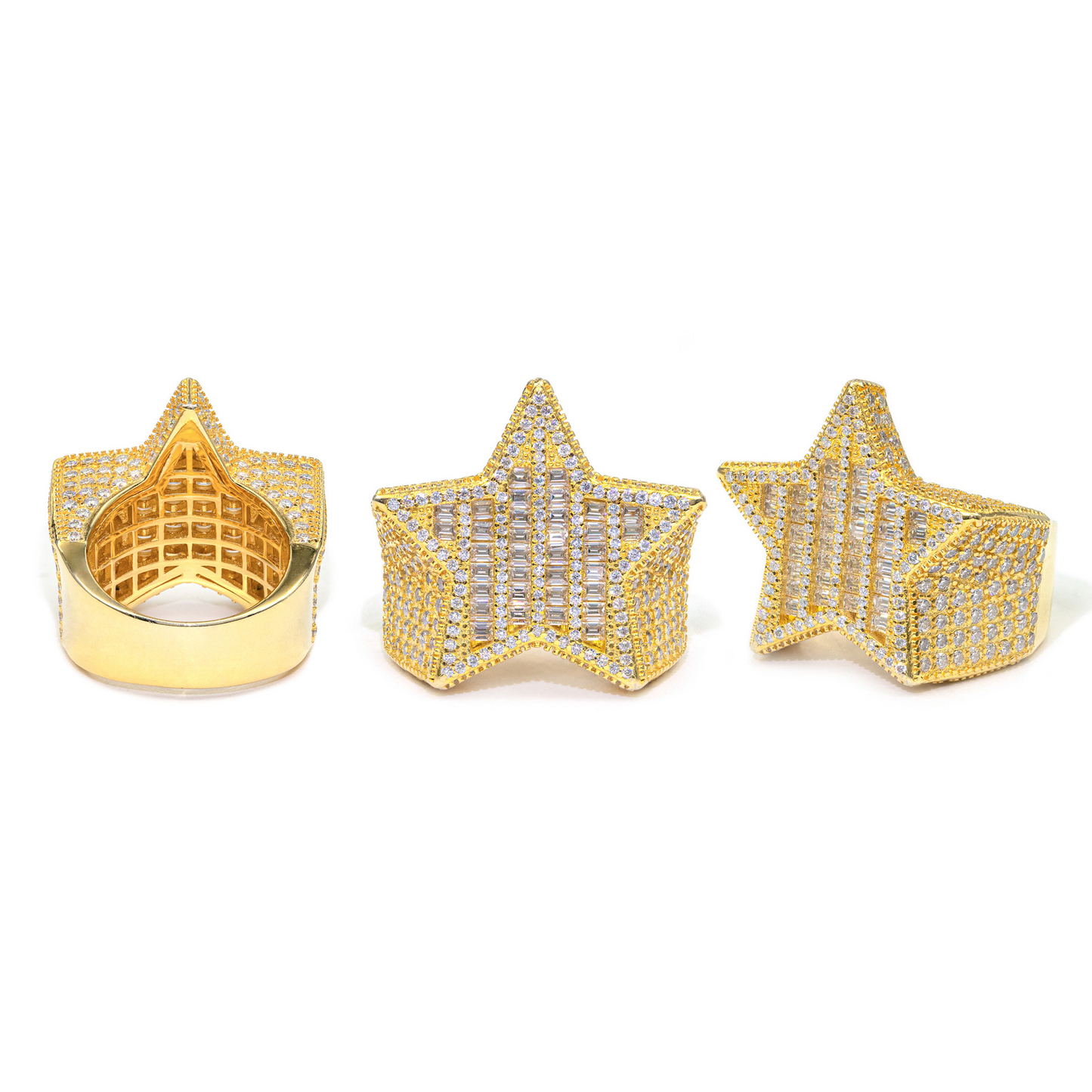 Bubble Letter Silver Moissanite VVS Baguette Star Ring for Men Hip Hop Jewelry