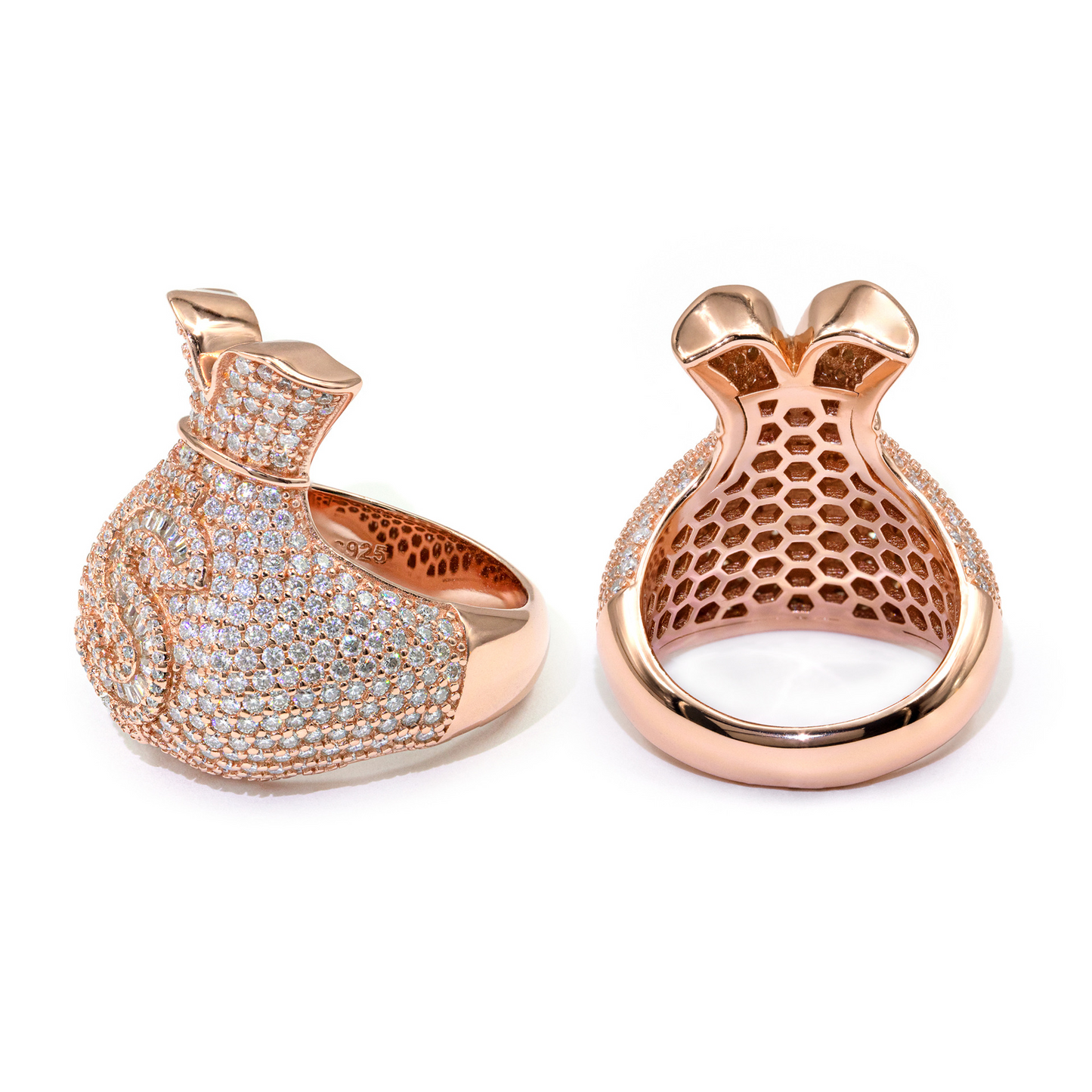 Bubble Letter Silver Moissanite VVS Dollar Bag Ring for Men Hip Hop Jewelry