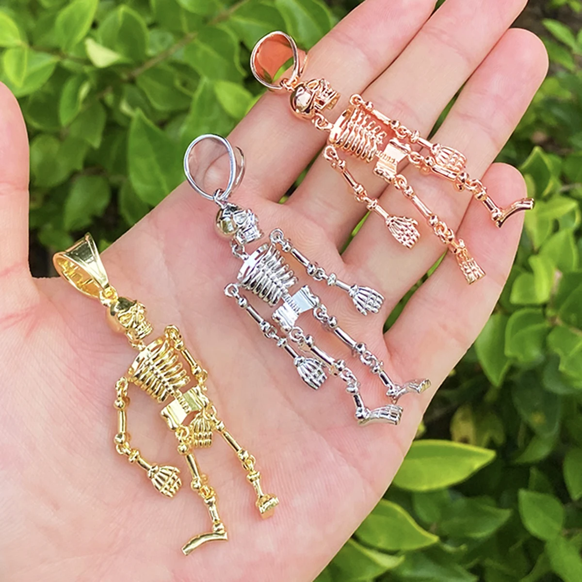 Bubble Letter Iced Out Skeleton Necklace Pendant for Men 5A Cubic Zirconia Gold Plated Hip Hop Jewelry