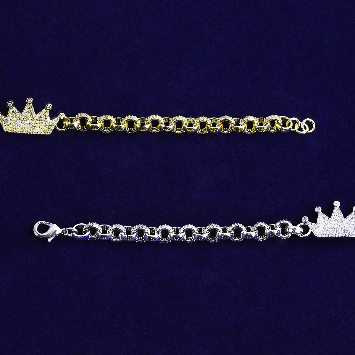 Bubble Letter Iced Out Belcher Bracelet Crown for Women Gold Plated 5A Cubic Zirconia Hip Hop Jewelry