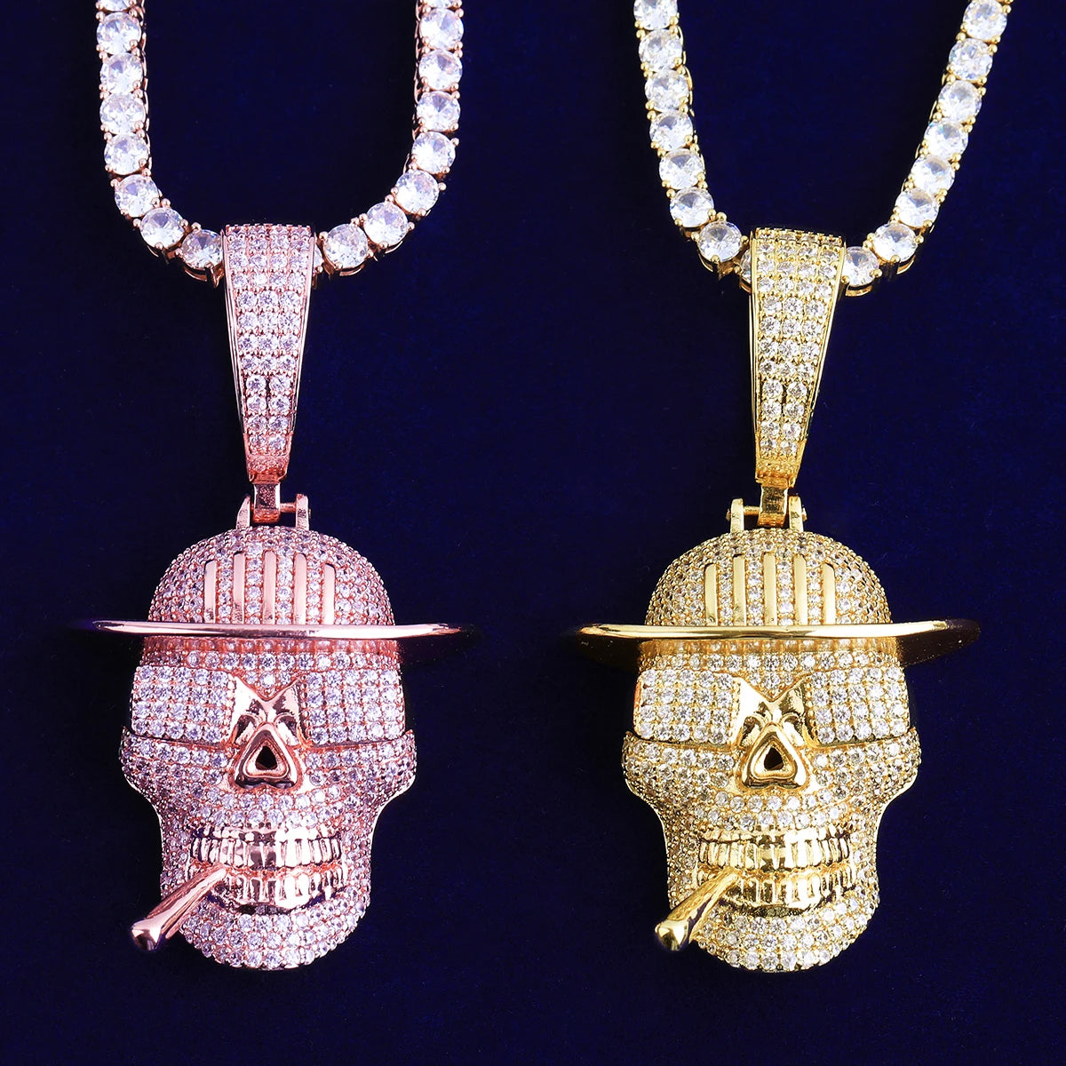 Bubble Letter Iced Out Skull Sigarette Necklace Pendant for Men Real Gold Plated 5A Grade Hip Hop Jewelry
