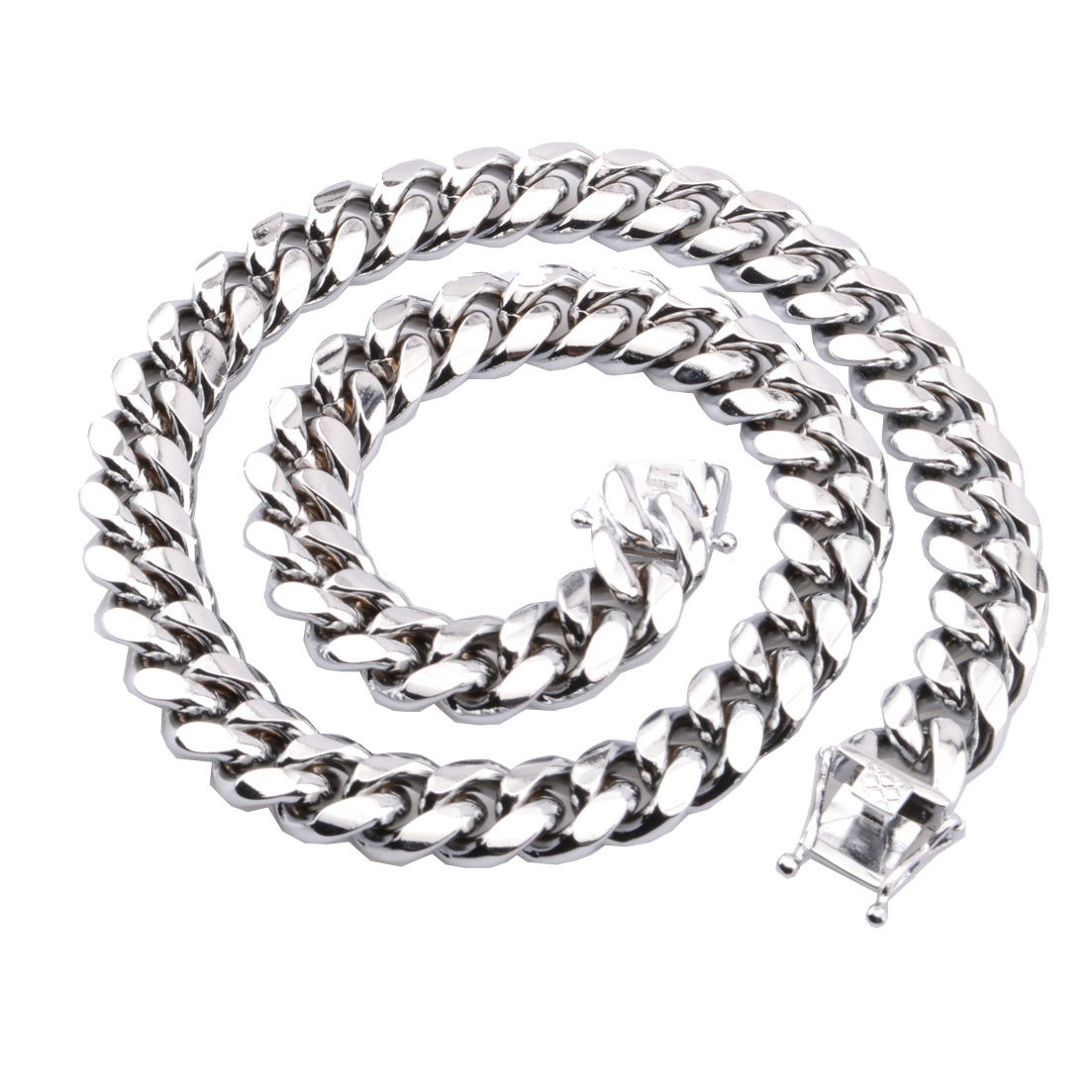 Bubble Letter Stainless Steel Miami Cuban Link Chain for Men Necklace Choker PVD Plating Real Silver Plated Lobster Clasp Hip Hop Jewelry