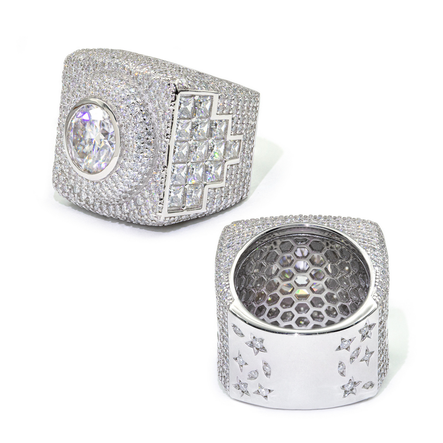 Bubble Letter Silver Moissanite VVS Eye Ring for Men Hip Hop Jewelry