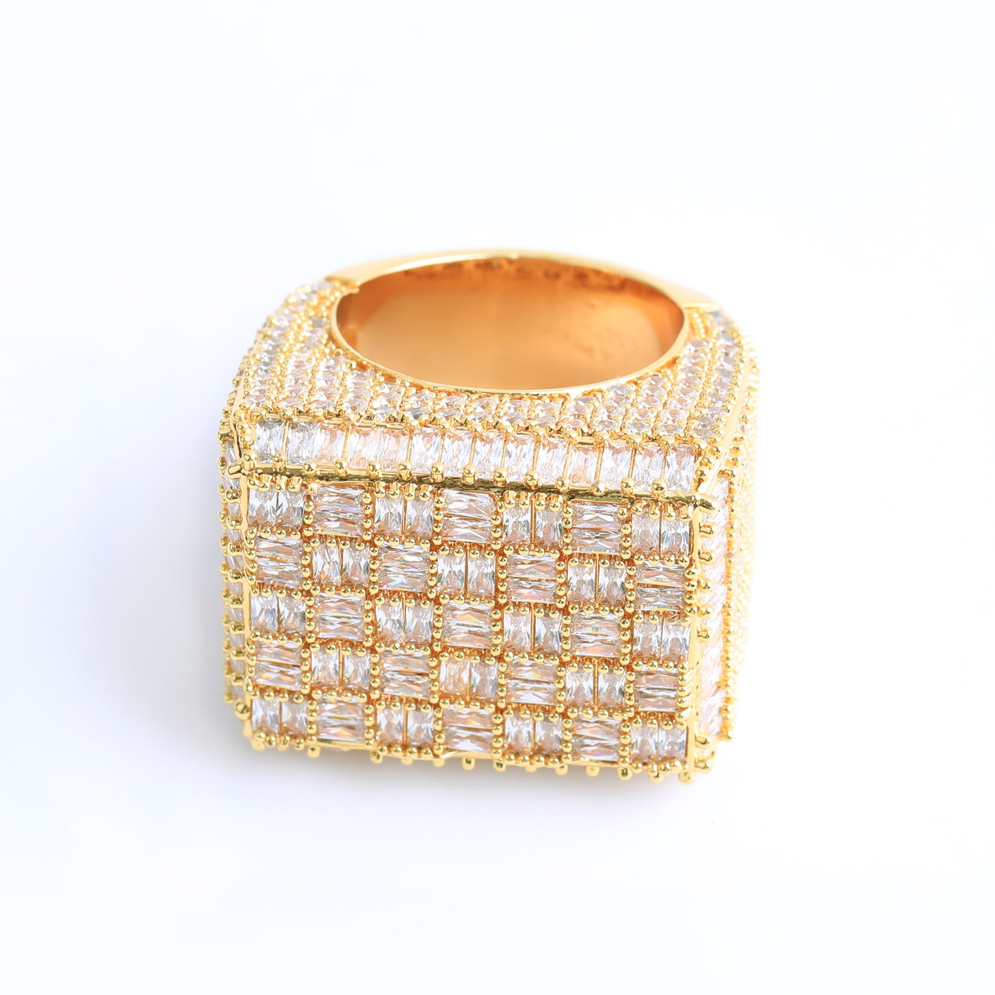 Bubble Letter Iced Out Baguette Ractangle Ring for Men Micro Pave Cubiz Zirconia Hip Hop Jewelry