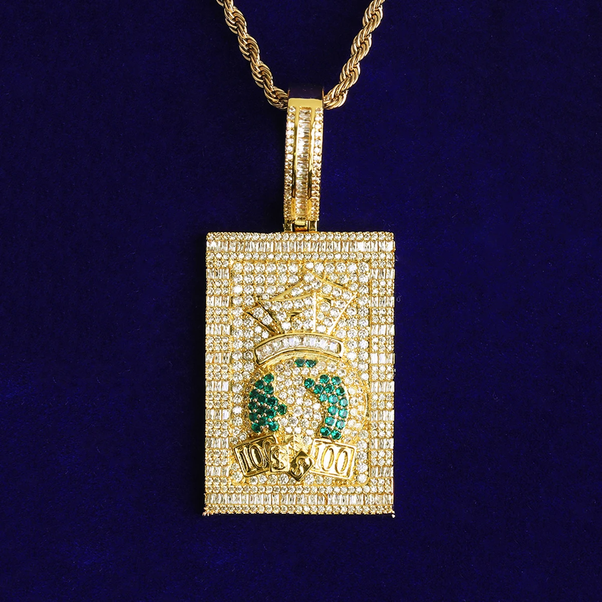 Bubble Letter Iced Out Bling Paved Dollar Dog Tag Necklace Pendant for Men 5A Cubic Zirconia Gold Plated Hip Hop Jewelry