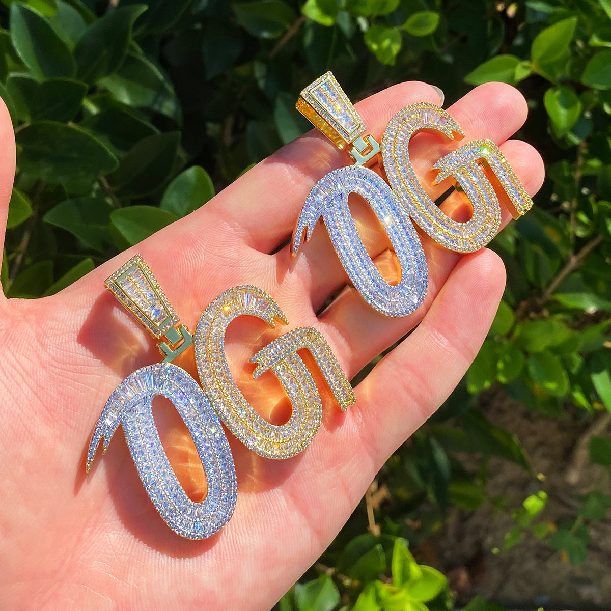Bubble Letter Iced Out OG Two Tone Necklace Pendant for Men 5A Cubic Zirconia Gold Plated Hip Hop Jewelry