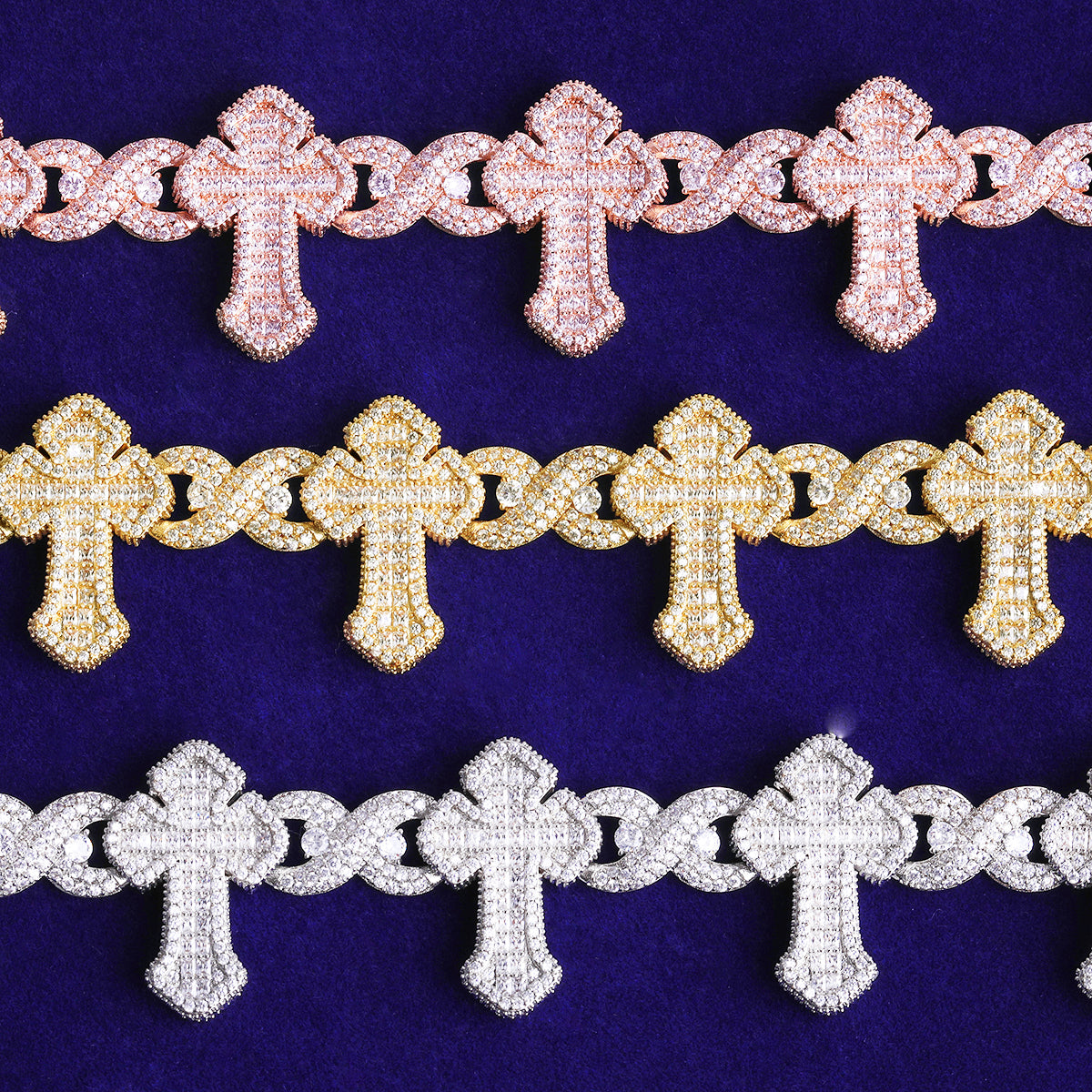 Bubble Letter Iced Out Cross Infinity Bracelet for Men 5A Cubic Zirconia Gold Plated Hip Hop Jewelry