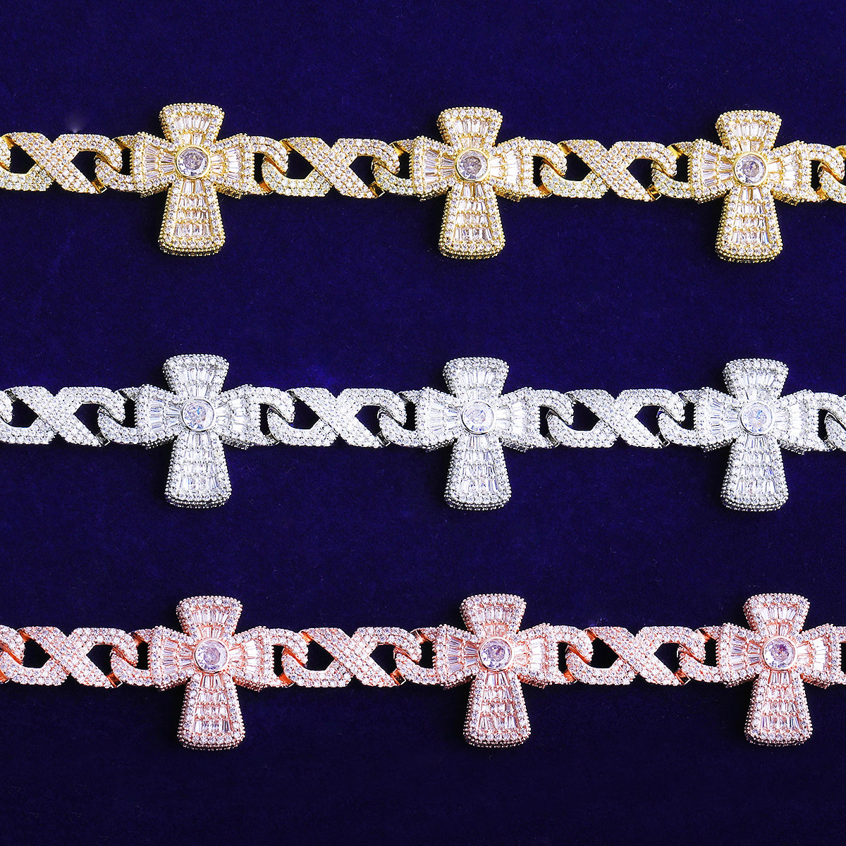Bubble Letter Iced Out Cross Infinity Link Chain for Men 5A Cubic Zirconia Gold Plated Hip Hop Jewelry