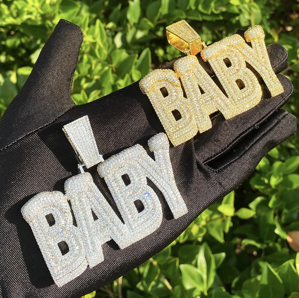 Bubble Letter Iced Out Baby Necklace Pendant for Men 5A Cubic Zirconia Prong Setting Hip Hop Jewelry