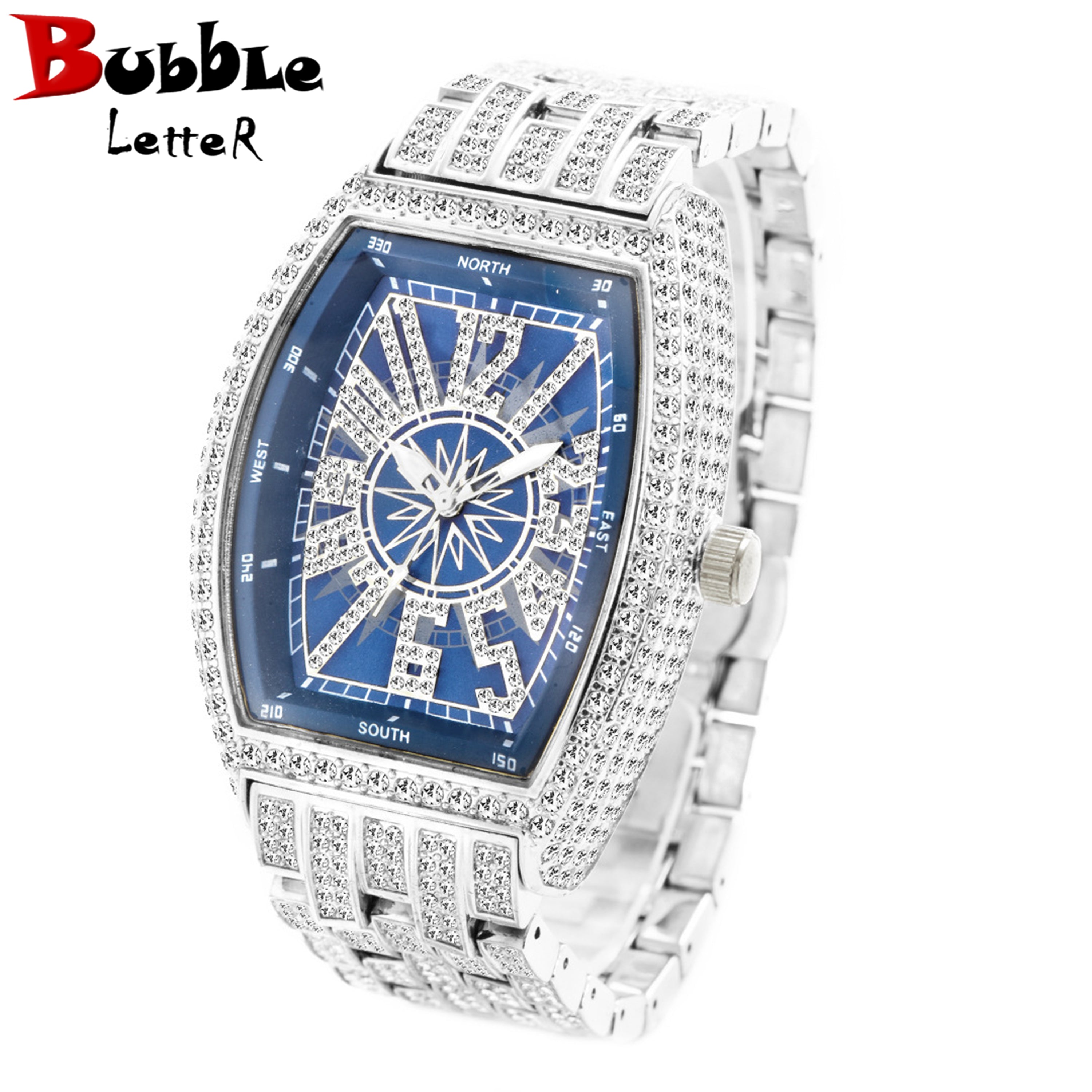 Bubble Letter STAR SKY COMPASS DIAL BLING ICED OUT DIAMOND WATCH