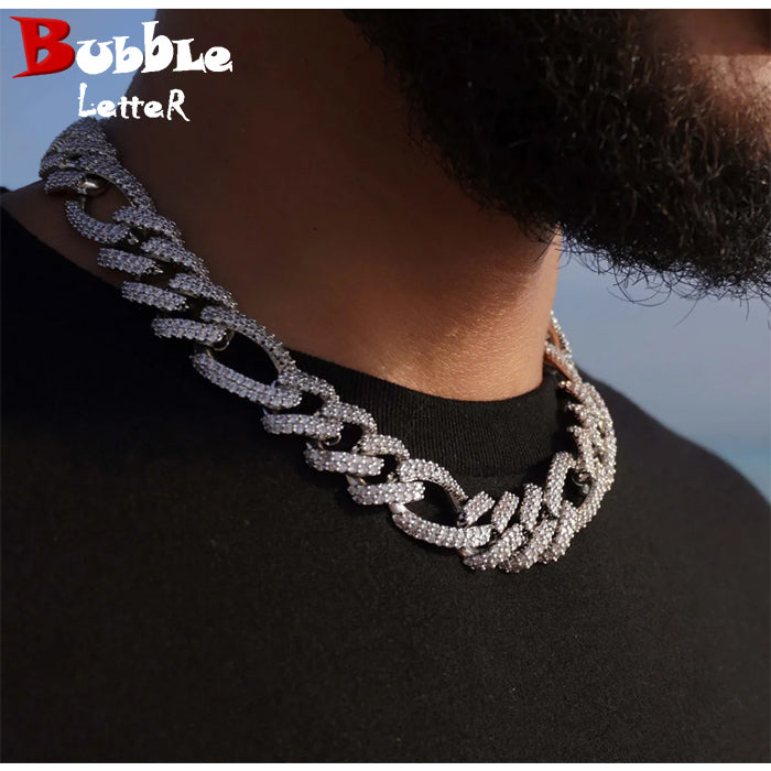 DUBSS Figaro Cuban Link Chain Men Necklace Real Gold Plated Hip Hop Zircon Real Copper Rock Fashion Jewelry