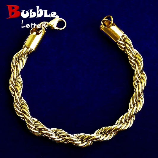 Bubble Letter 8mm Stainless Steel Rope Bracelet for Men PVD Plated Hip Hop Jewelry