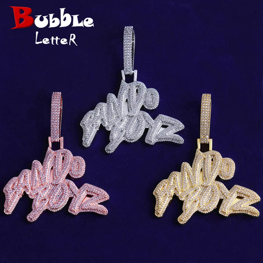 Bubble Letter Iced Out Bando Boyz for Men Necklace Pendant Real Gold Plated Cubic Zirconia Hip Hop Jewelry