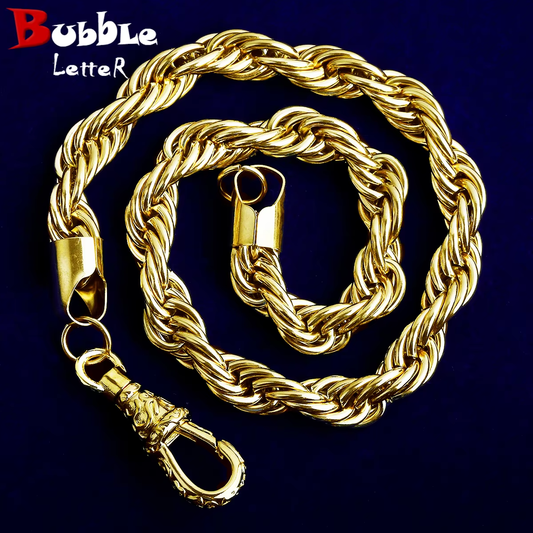 Bubble Letter 10mm Stainless Steel Rope Chain for Men PVD Plated Necklace Choker Hip Hop Jewelry Albert Clasp