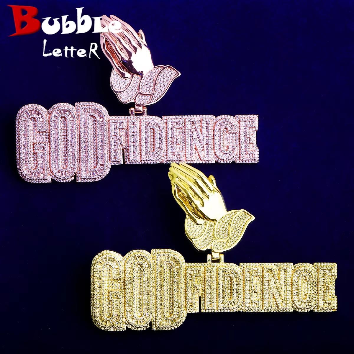 Bubble Letter Iced Out God Fidence Prayer Bail Necklace Pendant for Men 5A Copper Cubic Zirconia Hip Hop Jewelry