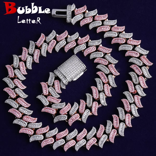Bubble Letter Iced Out Two Tone Mustache Cuban Link Chain for Men Necklace Cubic Zirconia Hip Hop Jewelry