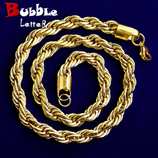 Bubble Letter 8mm Stainless Steel Rope Chain for Men PVD Plated Necklace Choker Hip Hop Jewelry