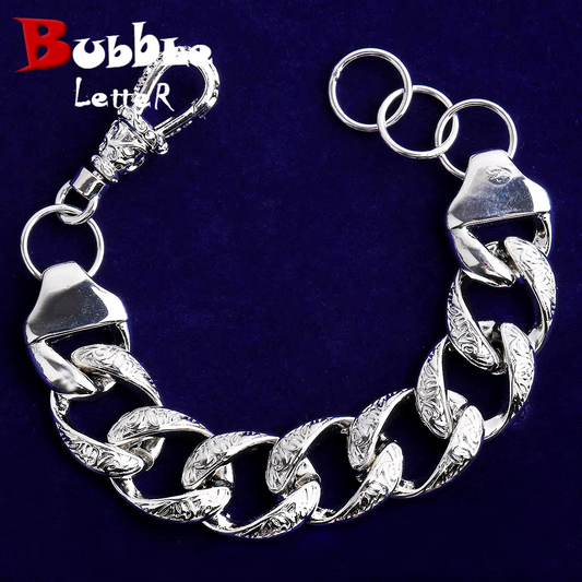 Bubble Letter Patterned Rounded Link Bracelet for Men Real Copper Gold Plated Hip Hop Jewelry