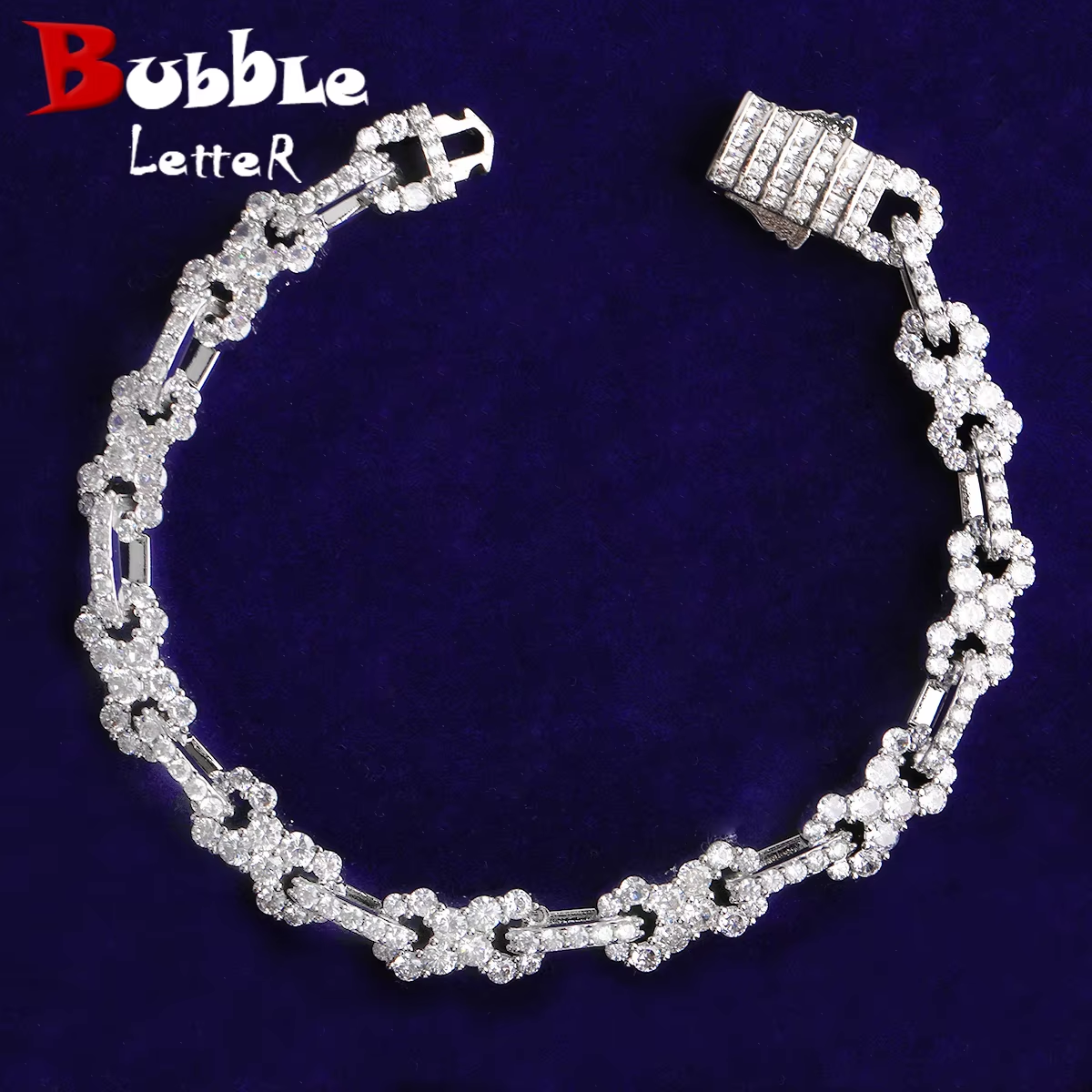 Bubble Letter Iced Out Infinity Link Bracelet for Men 5A Cubic Zirconia Prong Setting Hip Hop Jewelry