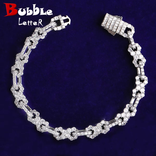 Bubble Letter Iced Out Infinity Link Bracelet for Men 5A Cubic Zirconia Prong Setting Hip Hop Jewelry