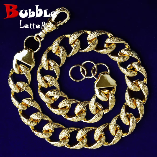 Bubble Letter Patterned Rounded Link Chain for Men Necklace Choker Real Copper Gold Plated Hip Hop Jewelry