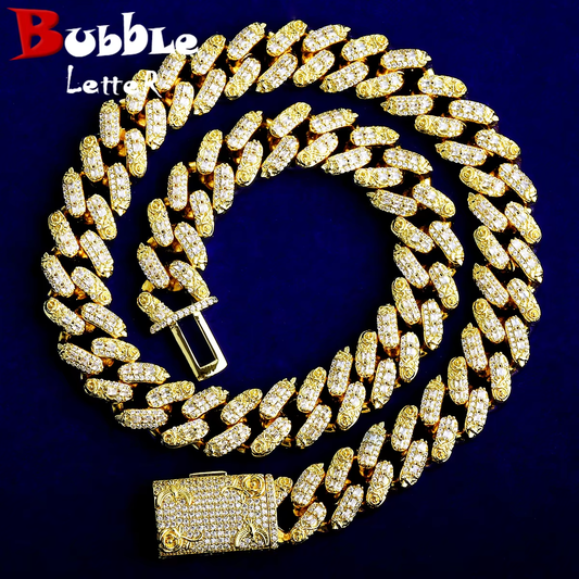 Bubble Letter Iced Out Flora Dove Cuban Link Chain for Men Necklace Choker 5A Real Copper Gold Plated Hip Hop Jewelry