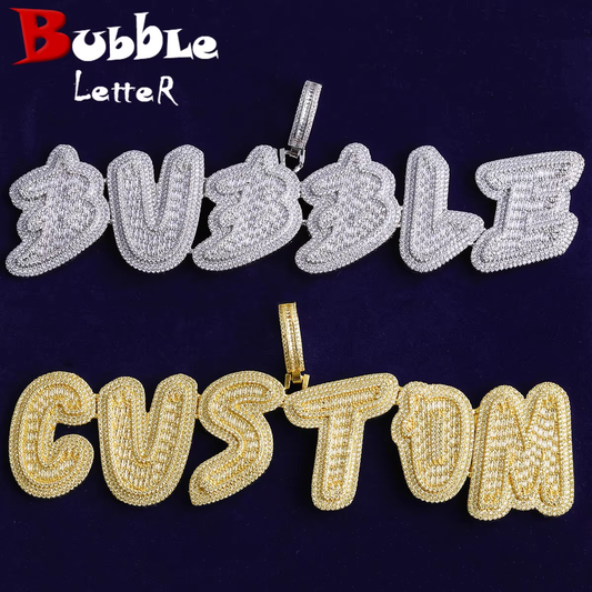 Bubble Letter Name Necklace Pendant Baguette Custom Chains Iced Out Cubic Zirconia Paved Setting Personalized Hip Hop Jewelry