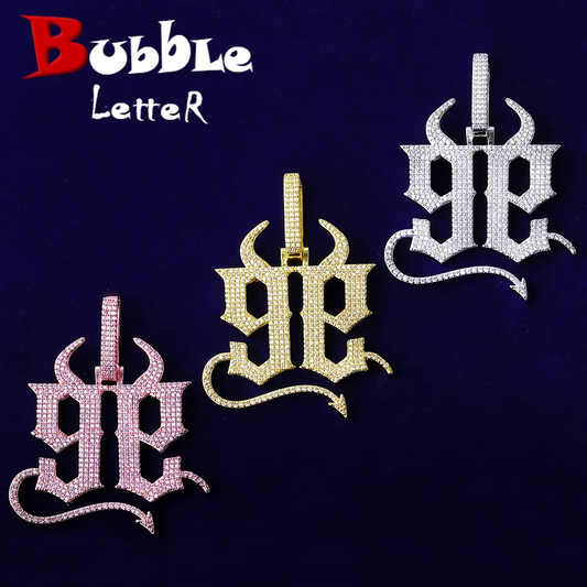 Bubble Letter Iced Out Number 9 Necklace Pendant for Men 5A Prong Setting Cubic Zirconia Copper Gold Plated Hip Hop Jewelry