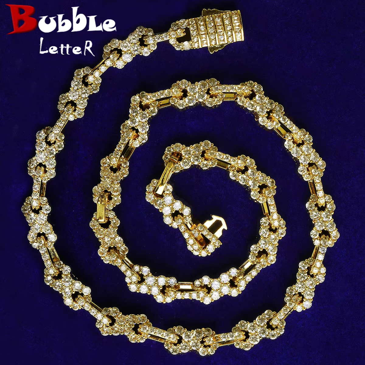 Bubble Letter Iced Out Infinity Link Chain for Men Necklace Choker 5A Cubic Zirconia Prong Setting Hip Hop Jewelry