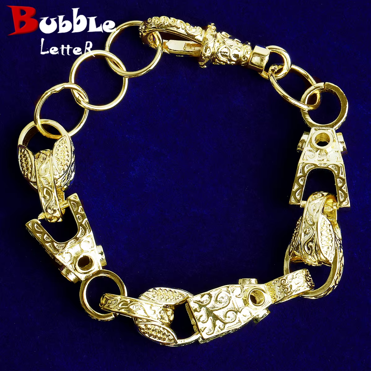 Bubble Letter Iced Out Block Tulip Bracelet for Men Real Copper Gold Plated Hip Hop Jewelry