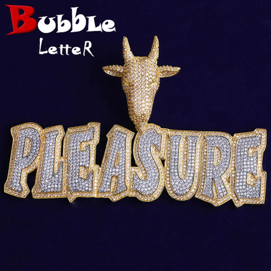 Bubble Letter Iced Out Goat Bail Custom Name Necklace Pendant for Men Personalized Charm Real Gold Plated Hip Hop Jewelry