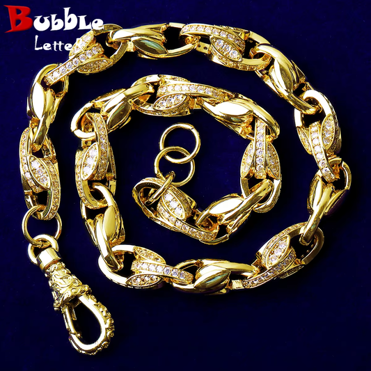 Bubble Letter Iced Out Tulip Link Chain for Men Necklace Choker 5A Cubic Zirconia Gold Plated Hip Hop Jewelry