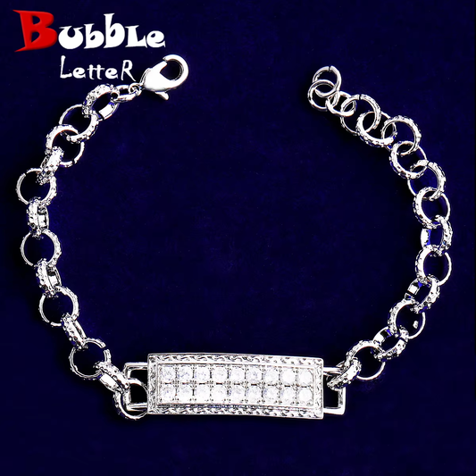 Bubble Letter Belcher Iced Tag Bracelet for Men Gold Plated Hip Hop Jewelry