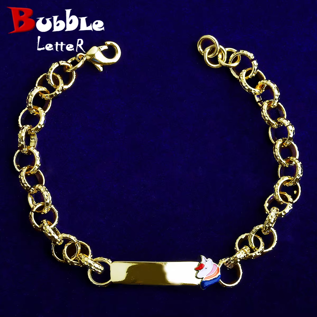 Bubble Letter Belcher Unicorn Bracelet for Men Gold Plated Hip Hop Jewelry