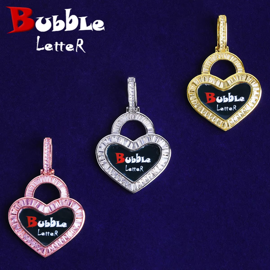 Bubble Letter Iced Out Custom Photo Necklace Pendant for Women Prong Setting 5A Cubic Zirconia Hip Hop Jewelry