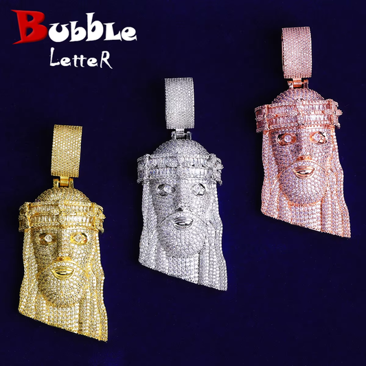 Bubble Letter Iced Out Jesus Necklace Pendant for Men Real Gold Plated 5A Cubic Zirconia Hip Hop Jewelry