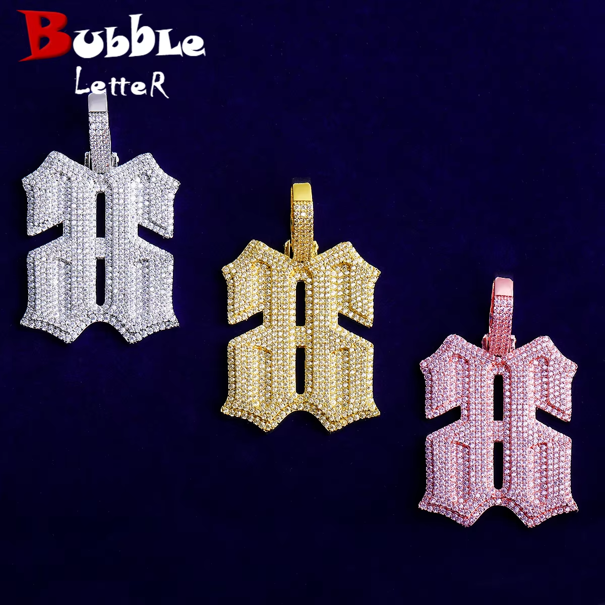 Bubble Letter Iced Out Number 66 Necklace Pendant for Men 5A Copper Cubic Zirconia Hip Hop Jewelry