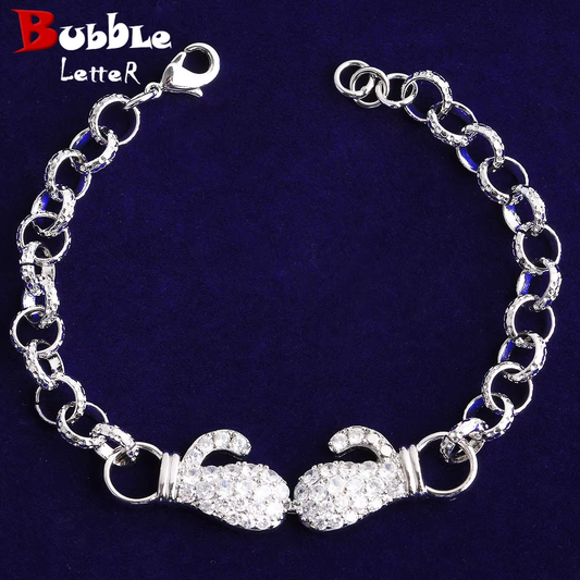 Bubble Letter Belcher Link Ice Boxing Gloves Bracelet for Women Real Gold Plated Hip Hop Jewelry