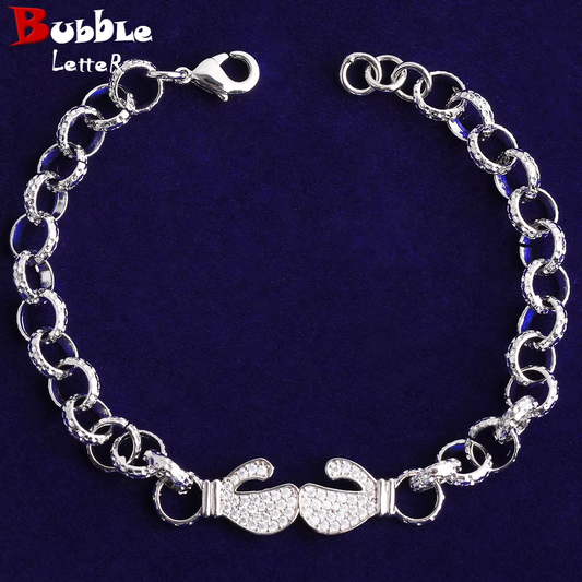 Bubble Letter Belcher Link Iced Boxing Gloves Bracelet for Women Real Gold Plated Hip Hop Jewelry