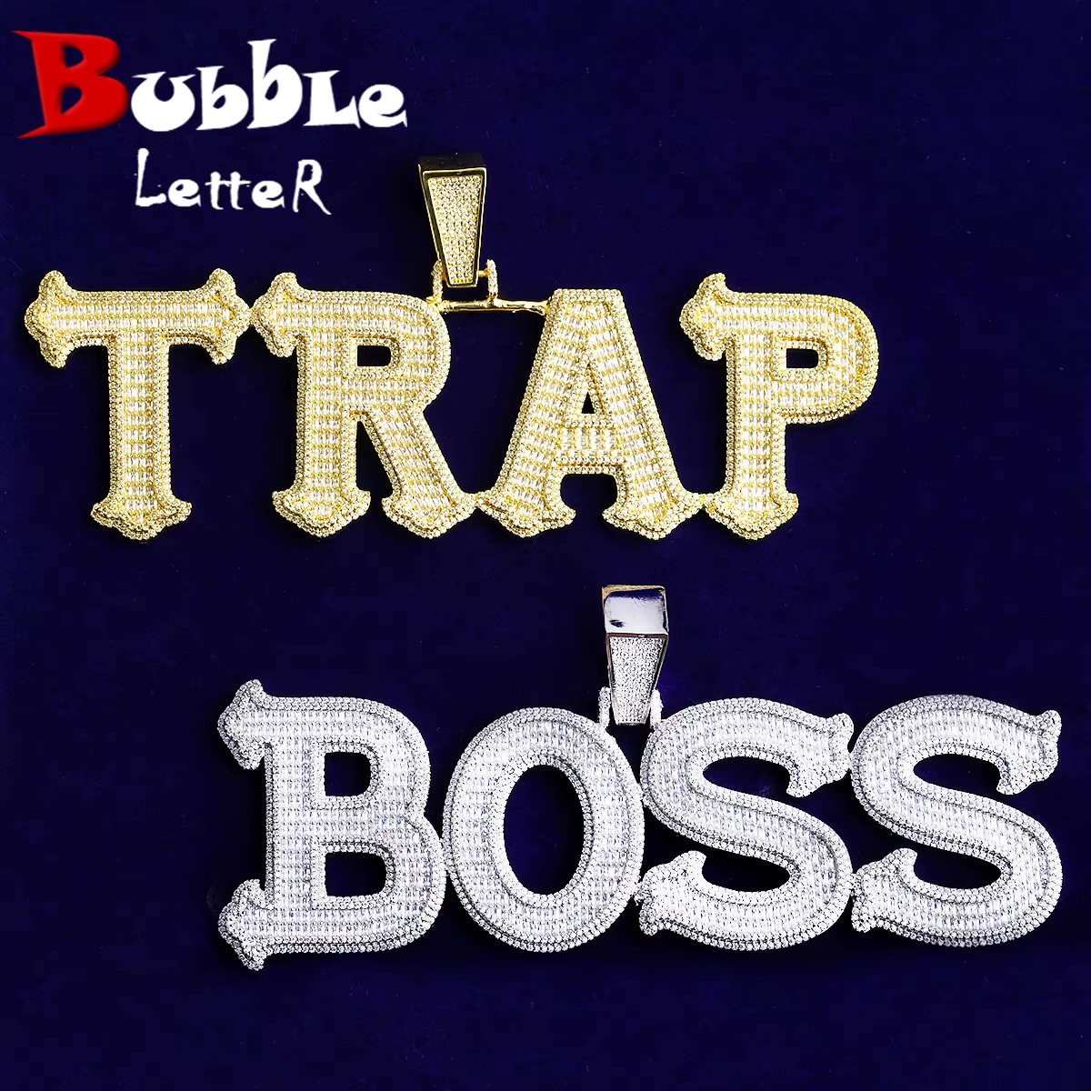 Bubble Letter Iced Out Custom Name Necklace Pendant for Men 5A Cubic Zirconia Gold Plated Personalized Jewelry