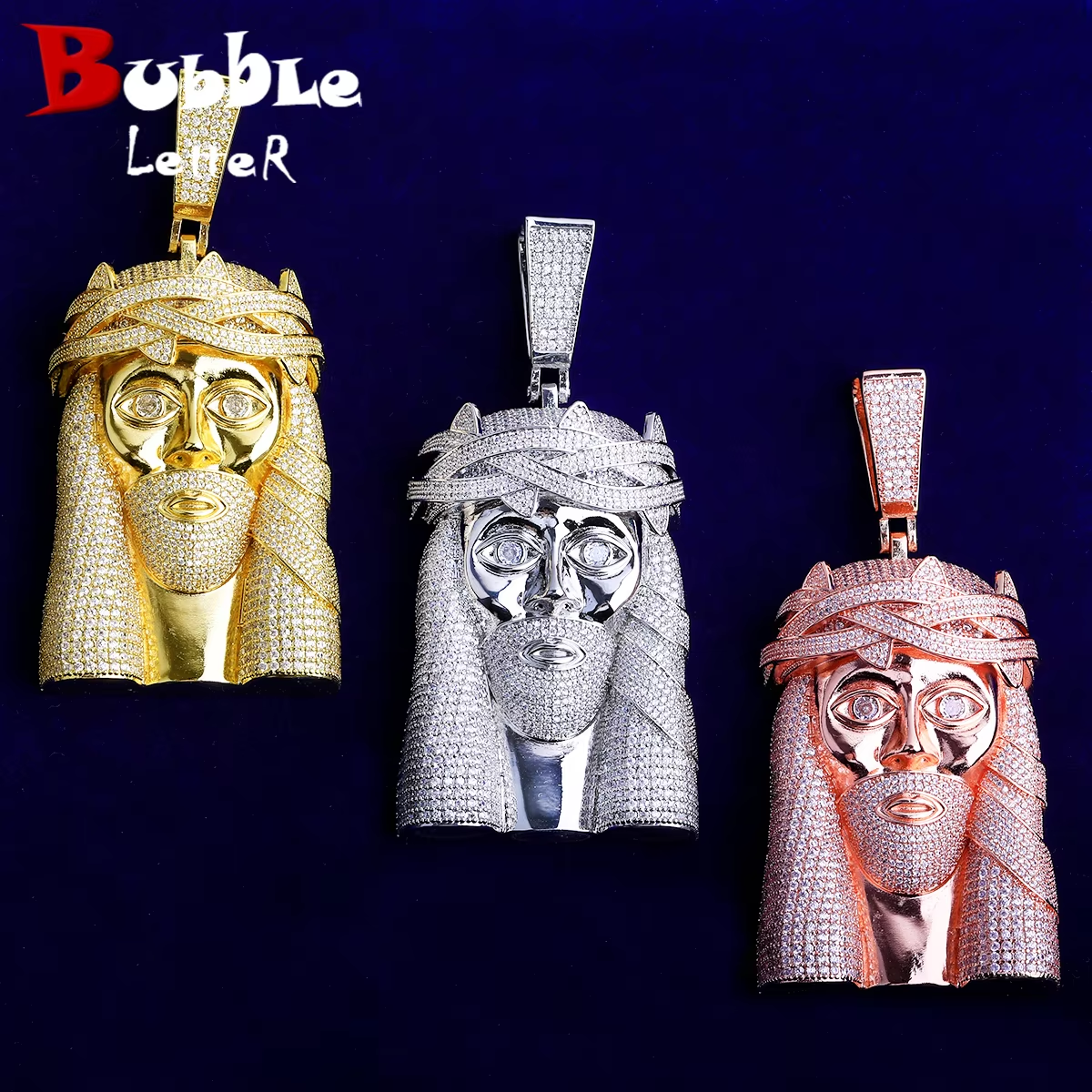 Bubble Letter Iced Out Super Jesus Necklace Pendant for Men 5A Copper Cubic Zirconia Hip Hop Jewelry