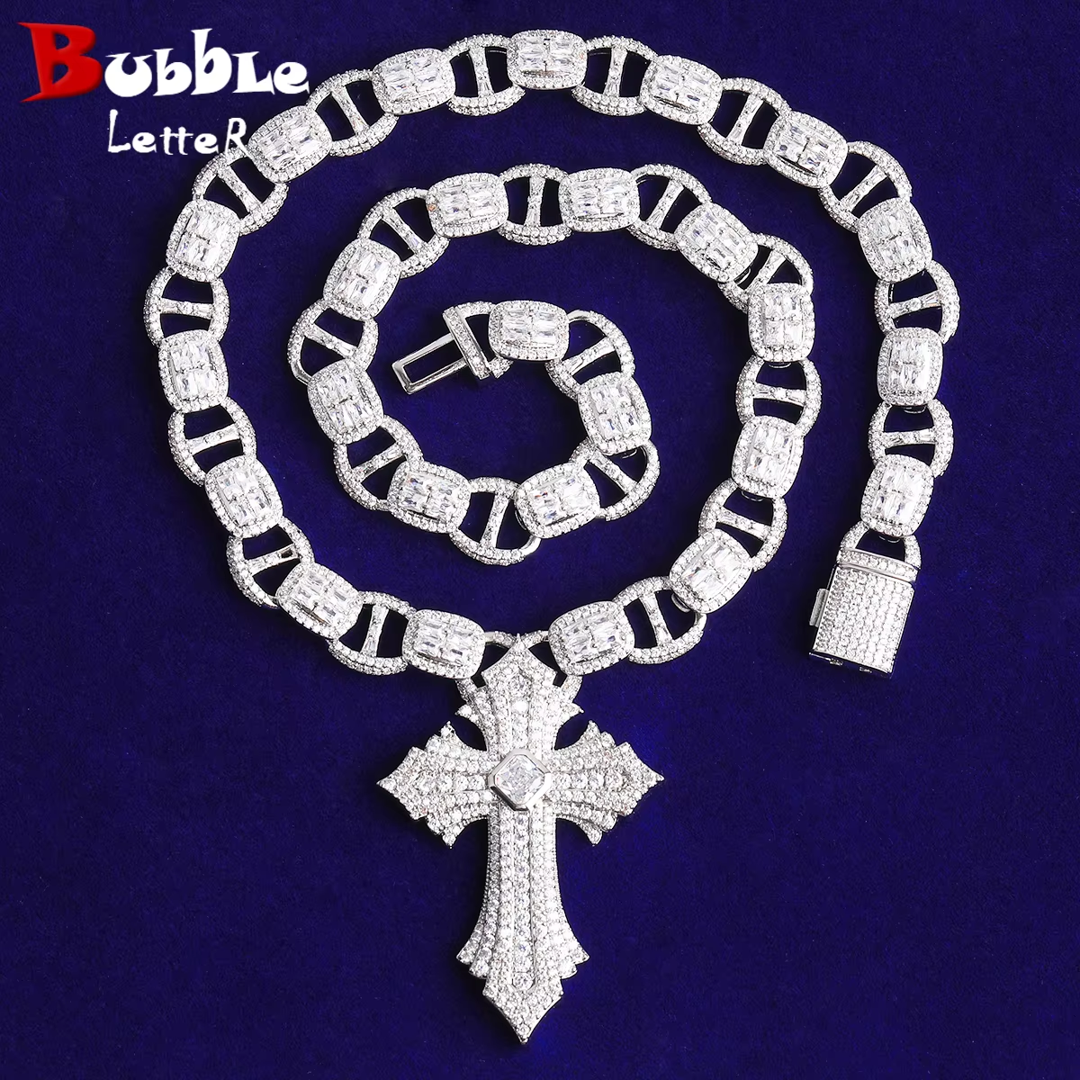Bubble Letter Iced Out Coffee Bean Link Chain for Men 5A Cubic Zirconia Gold Plated Hip Hop Jewelry