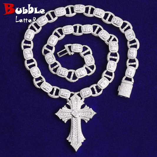 Bubble Letter Iced Out Coffee Bean Link Chain for Men 5A Cubic Zirconia Gold Plated Hip Hop Jewelry